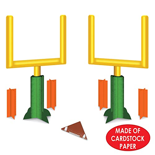 Beistle 2 Piece Paper Game Day Goal Post Centerpieces Football Decorations Sports Party Supplies, 11", Green/Yellow/Orange/Brown/White