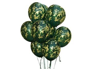 camouflage balloons. 24 per pack. high grade latex 12 inch size. perfect for outdoors themed, hunting, or military celebration or party.