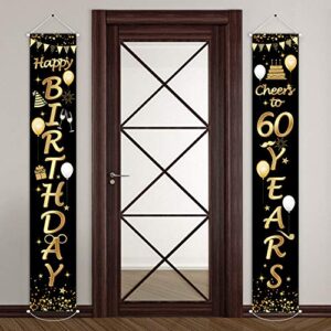 2 Pieces 60th Birthday Party Decorations Cheers to 60 Years Banner 60th Party Decorations Welcome Porch Sign for 60 Years Birthday Supplies (60th Birthday)