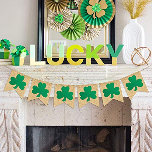 Rustic Shamrock Garland | Burlap Shamrock Garland Banner | St. Patricks Day Decorations | Burlap Clover Garland Banner | Irish Day Celebration Decor 