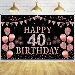 trgowaul 40th birthday decorations banner women, rose gold happy 40th bday decorations for women, 40 and fabulous decorations backdrop party supplies, 40 year old photography background 5.9 x 3.6 fts