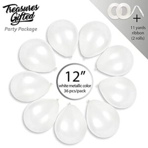 Treasures Gifted Metallic White Balloons - Pearlized White Balloons - Globos Blancos, Big White Balloons 12 Inch - White Latex Balloons, Large White Balloons - Pack of 36 Balloons