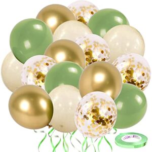 sage green gold confetti balloons – 50 pcs olive green blush gold metallic latex balloon for eucalyptus birthday baby shower wedding bridal shower party decorations