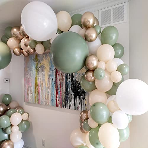 Sage Green Gold Confetti Balloons - 50 pcs Olive Green Blush Gold Metallic Latex Balloon for Eucalyptus Birthday Baby Shower Wedding Bridal Shower Party Decorations