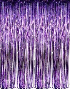 zhcoy set of 2 purple foil fringe door & window curtain party decoration 3′ x 8′ (36″ x 96″) value pack of 2