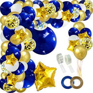 JULLIZ 148pcs Navy Blue Gold Balloon Arch Garland, Royal White Gold Confetti Balloons for 2023Graduation Shower Wedding Birthday Classroom Decoration