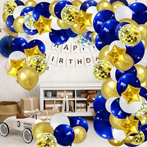 JULLIZ 148pcs Navy Blue Gold Balloon Arch Garland, Royal White Gold Confetti Balloons for 2023Graduation Shower Wedding Birthday Classroom Decoration