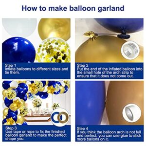 JULLIZ 148pcs Navy Blue Gold Balloon Arch Garland, Royal White Gold Confetti Balloons for 2023Graduation Shower Wedding Birthday Classroom Decoration