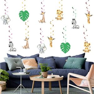 12Pcs Wild One Hanging Swirls Ceiling Streamers Decorations, for Jungle Safari Animal Birthday Party Decorations Baby Shower Supplies