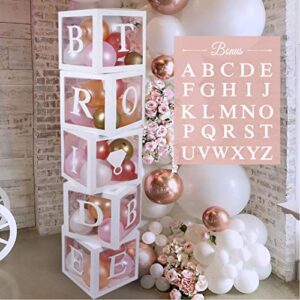 96 pc bridal shower decorations balloon boxes white- transparent block with bride to be + groom + a – z letters and 40 balloons- engagement bachelorette parties weddings centerpieces photo booth props