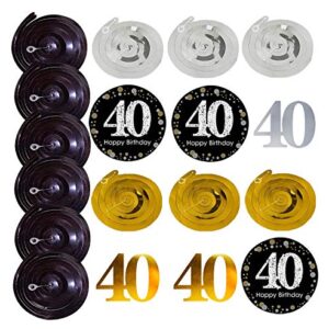 Famoby Gold Glittery Happy 40th Birthday Banner,Poms,Sparkling 40 Hanging Swirls Kit for 40th Birthday Party 40th Anniversary Decorations