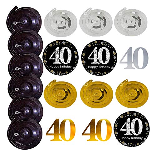 Famoby Gold Glittery Happy 40th Birthday Banner,Poms,Sparkling 40 Hanging Swirls Kit for 40th Birthday Party 40th Anniversary Decorations