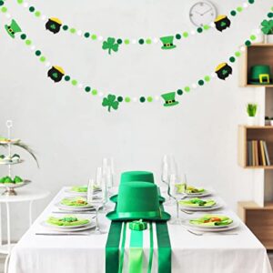 AnyDesign St. Patrick's Day Felt Pom Pom Banner Shamrock Hat Pot Felt Garland Green White Pom Ball Party Hanging Bunting Banner for Irish Holiday Home Mantel Wall Window Decor Party Supplies, 8.2Ft