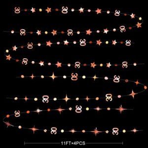 Rose Gold 30th Birthday Decorations Number 30 Circle Dot Twinkle Star Garland Metallic Hanging Streamer Bunting Banner Backdrop for Her Dirty 30 Year Old Birthday Thirty Anniversary Party Supplies