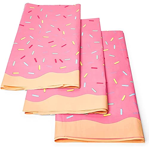 BLUE PANDA Donuts Birthday Party Table Covers (Pink, 54 x 108 in, 3 Pack)