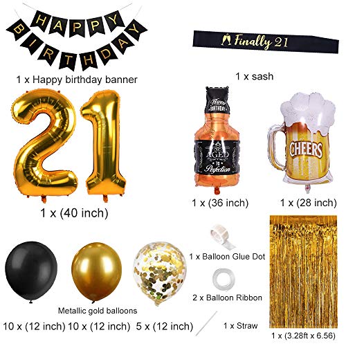 21st Birthday Decorations for Women Men, Happy Birthday Decorations for Boys Girls 21st Birthday Party - 21st Birthday Decorations Black and Gold for Her Him 21 Birthday Party Supplies