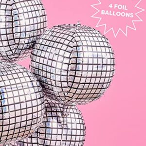 xo, Fetti Disco Ball Foil Balloons - 4 pk, 22" | Bachelorette Party Decorations, Last Disco, Birthday Party,