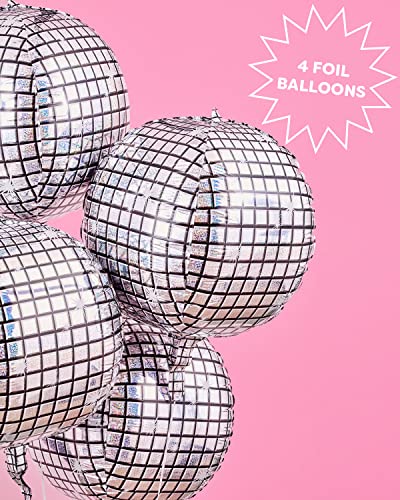 xo, Fetti Disco Ball Foil Balloons - 4 pk, 22" | Bachelorette Party Decorations, Last Disco, Birthday Party,