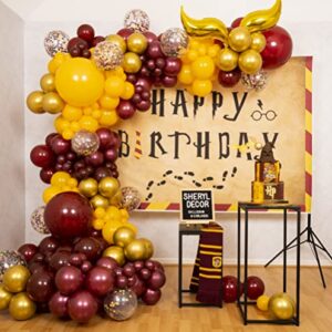 100pc, 4 Sizes – Harry Potter Balloon Garland Arch Kit with BONUS Snitch for Harry Potter Birthday Decorations – Harry Potter Party Supplies for Hogwarts Balloons, Magic Wizard Theme, Baby Shower