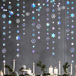 clearance 52ft winter wonderland party decoration iridescent snowflake garland holographic paper snowflakes streamer for winter onderland christmas frozen birthday wedding bridal shower party supplies