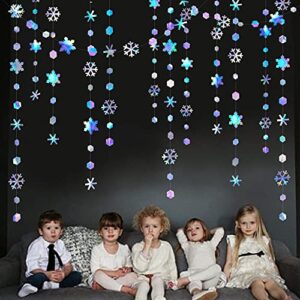 Clearance 52Ft Winter Wonderland Party Decoration Iridescent Snowflake Garland Holographic Paper Snowflakes Streamer for Winter Onderland Christmas Frozen Birthday Wedding Bridal Shower Party Supplies