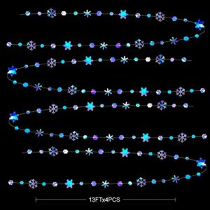 Clearance 52Ft Winter Wonderland Party Decoration Iridescent Snowflake Garland Holographic Paper Snowflakes Streamer for Winter Onderland Christmas Frozen Birthday Wedding Bridal Shower Party Supplies