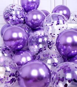 suwen purple metallic balloons and confetti balloons set 47pcs latex helium chrome dark purple balloon for birthday anniversary party decorations