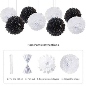 ANSOMO Black and White Happy Birthday Party Decorations, 30 Pcs Balloons Banner Foil Fringe Curtains, for Men Women