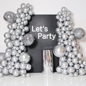 chrome metallic silver balloon garland arch kit with 4d laser disco foil balloon for birthday wedding bachelor party graduation party