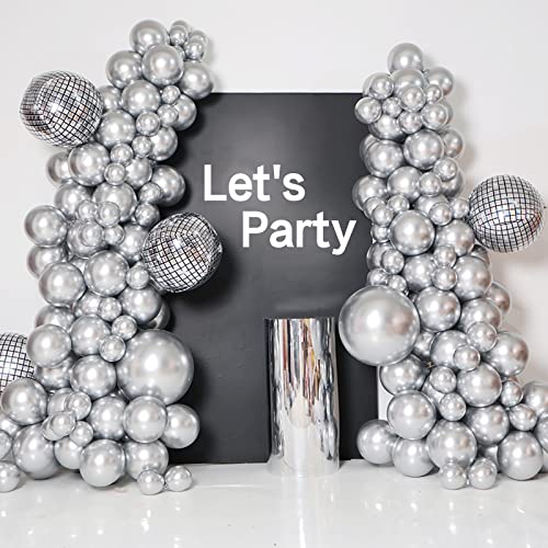 Chrome Metallic Silver Balloon Garland Arch Kit with 4D Laser Disco Foil Balloon for Birthday Wedding Bachelor Party Graduation Party