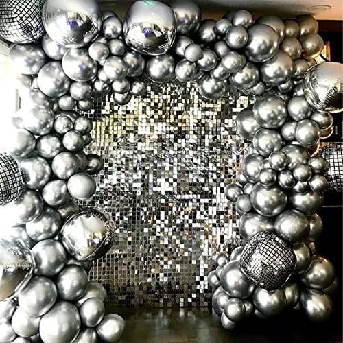 Chrome Metallic Silver Balloon Garland Arch Kit with 4D Laser Disco Foil Balloon for Birthday Wedding Bachelor Party Graduation Party