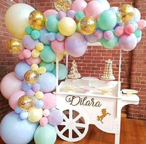 pastel balloons arch garland kit 5″ 12″ 18 inch macaron color pastel balloons different sizes and gold confetti balloons set for wedding birthday baby shower party decorations