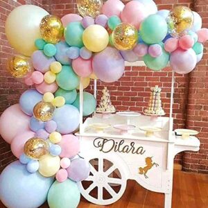 Pastel Balloons Arch Garland Kit 5" 12" 18 inch Macaron Color Pastel Balloons Different Sizes and Gold Confetti Balloons Set for Wedding Birthday Baby Shower Party Decorations