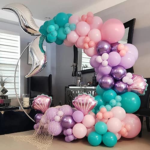 119Pcs Mermaid Balloon Garland Kit, Mermaid Tail Arch Party Decorations with Pink Purple Blue Balloons for Girls Mermaid Birthday Party Under The Sea Party Decorations