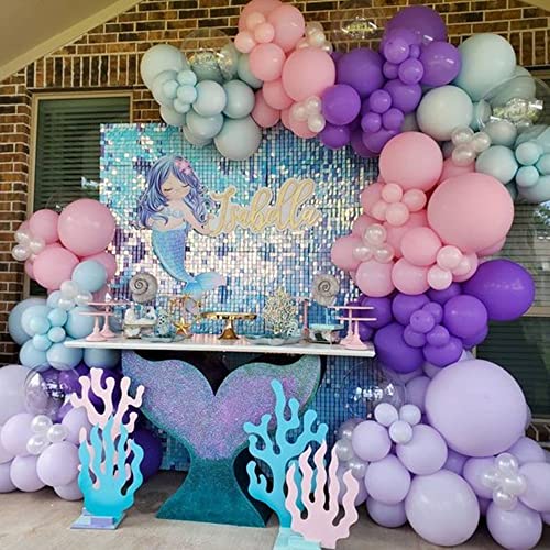 119Pcs Mermaid Balloon Garland Kit, Mermaid Tail Arch Party Decorations with Pink Purple Blue Balloons for Girls Mermaid Birthday Party Under The Sea Party Decorations