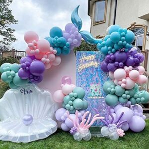 119Pcs Mermaid Balloon Garland Kit, Mermaid Tail Arch Party Decorations with Pink Purple Blue Balloons for Girls Mermaid Birthday Party Under The Sea Party Decorations