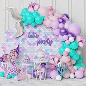 119Pcs Mermaid Balloon Garland Kit, Mermaid Tail Arch Party Decorations with Pink Purple Blue Balloons for Girls Mermaid Birthday Party Under The Sea Party Decorations