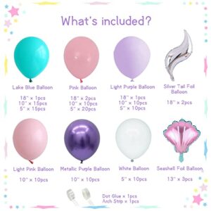 119Pcs Mermaid Balloon Garland Kit, Mermaid Tail Arch Party Decorations with Pink Purple Blue Balloons for Girls Mermaid Birthday Party Under The Sea Party Decorations