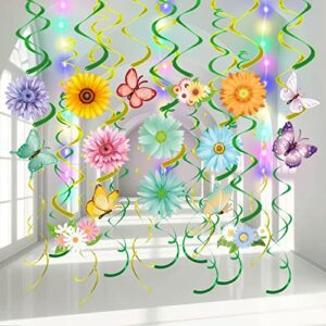 vabamna 33pcs spring hanging decorations for home – flower butterfly hanging swirls with led lights for spring summer easter flower butterfly themed birthday party decorations