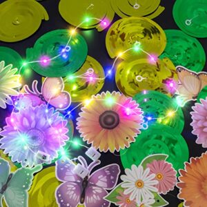 VABAMNA 33pcs Spring Hanging Decorations for Home - Flower Butterfly Hanging Swirls with Led Lights for Spring Summer Easter Flower Butterfly Themed Birthday Party Decorations