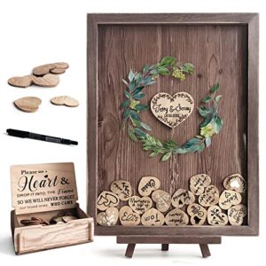 y&k homish wedding guest book alternative, rustic wedding decorations for reception, favors for guests 80 hearts green wreath (rustic brown)