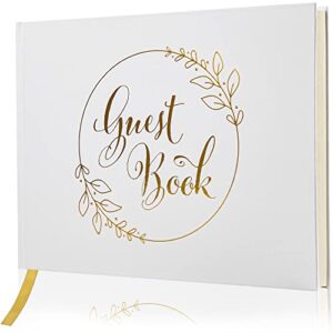 lotfancy wedding guest book, 10×8’’ sign in book, 128 pages thick paper with gold foil hardcover, personalized keepsake for reception, baby shower, anniversary, birthday