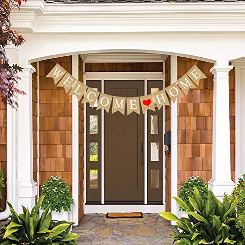 Welcome Home Banner Burlap Sign Party Decorations, Rustic Bunting Garland Family Gathering Photo Booth Props