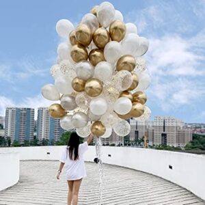 Gold Balloons 60 Pack 12 inch Matte White Metal Gold and Confetti Latex Globo Balloon Bulk with 33 Ft Gold Ribbon for Wedding Birthday Party Graduation Engagement Bridal Shower Decorations