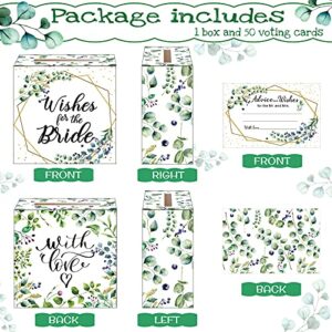 Outus 51 Pieces Wedding Advice Cards and Box Set, Greenery Advice Card Holder Box, 50 Pieces Double Sided Advice and Wishes Cards for Wedding Decorations Bridal Shower Activity Baby Shower Party