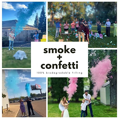 Confetti Crown Baby Gender Reveal Confetti Powder Cannon | 12” [PACK OF 4] 2 Pink & 2 Blue - 100% Biodegradable Confetti & Powder Smoke