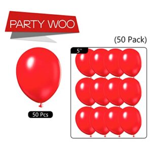 PartyWoo Red Balloons, 50 pcs 5 Inch Red Balloons, Latex Balloons for Balloon Garland or Balloon Arch as Party Decorations, Birthday Decorations, Wedding Decorations, Baby Shower Decorations