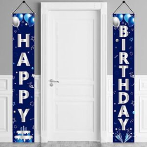 blue silver happy birthday door banner decorations for men boys,happy birthday banner porch sign party supplies,16th 18th 21st 30th 40th 50th 60th bday decor for outdoor indoor