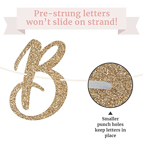 Pre-Strung Bride To Be Banner - NO DIY - Gold Glitter Bachelorette Bridal Party Banner in Script - Pre-Strung Garland on 8 ft Strand - Gold Bachelorette Bridal Party Decorations & Decor. Did we mention no DIY?