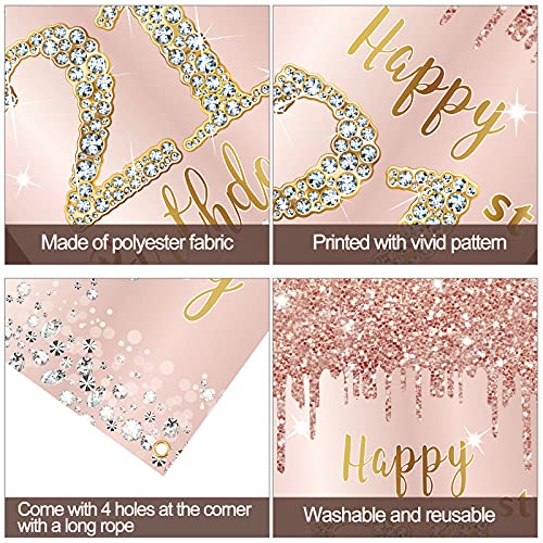 Happy 21st Birthday Door Banner Backdrop Decorations for Women, Pink Rose Gold 21 Birthday Party Door Cover Sign Supplies, 21 Year Old Birthday Poster Background Photo Booth Props Decor